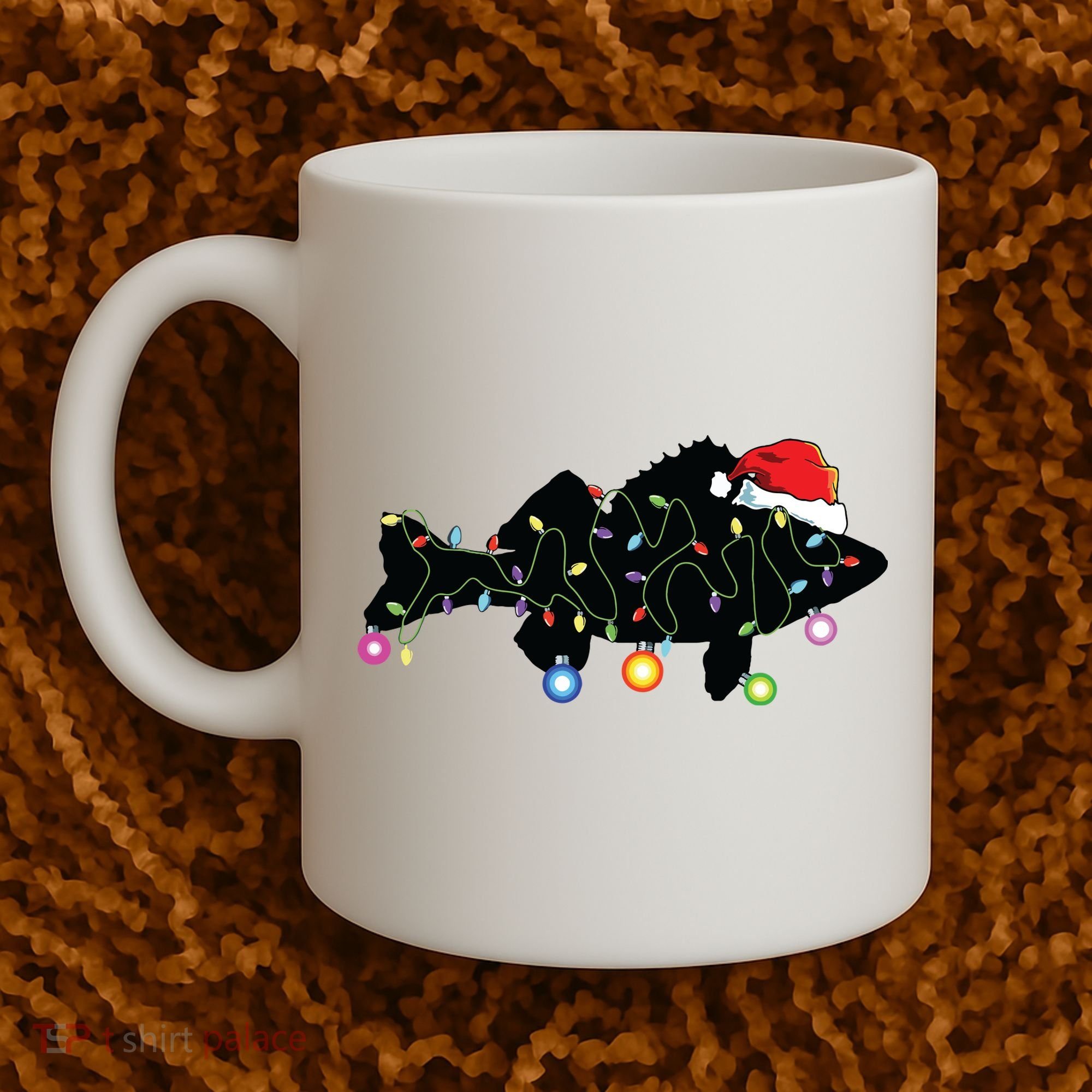 Walleye Fishing Funny Christmas Lights Fish Santa Hat Gift Coffee Mug