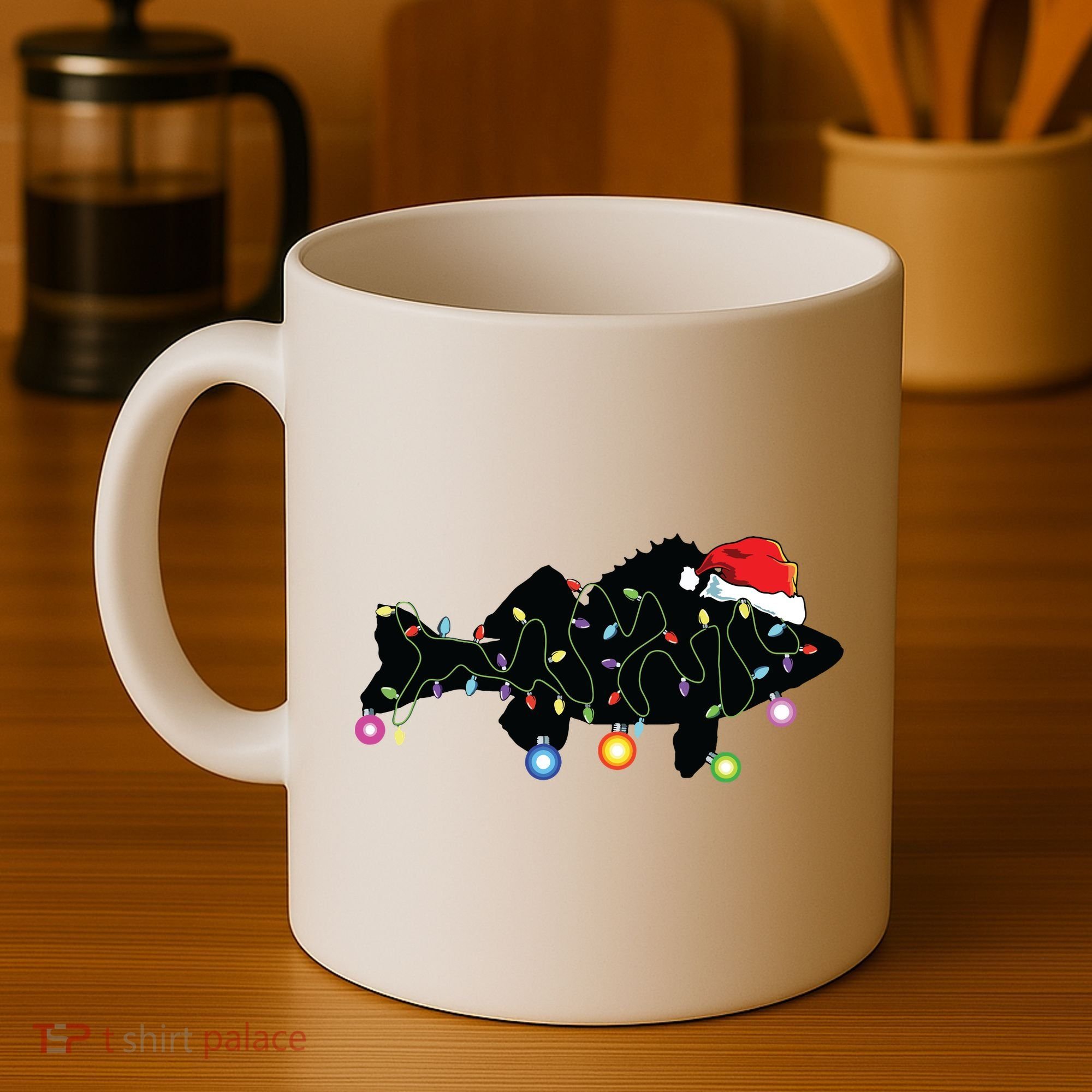 Walleye Fishing Funny Christmas Lights Fish Santa Hat Gift Coffee Mug