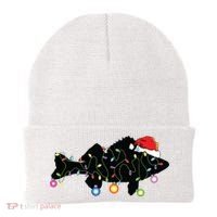 Walleye Fishing Funny Christmas Lights Fish Santa Hat Gift Beanie thumb 0