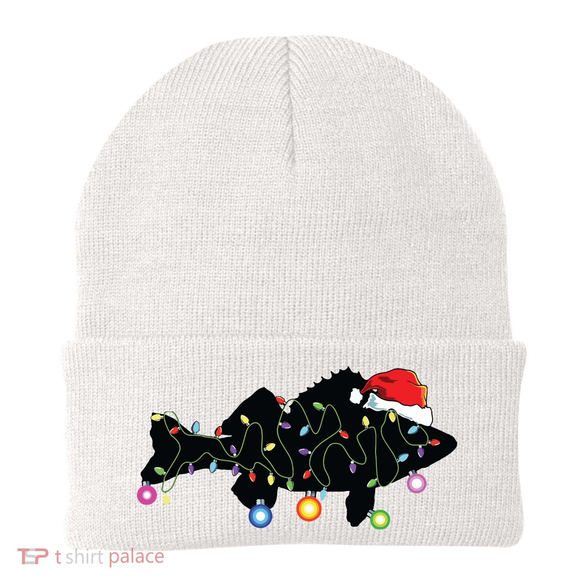 Walleye Fishing Funny Christmas Lights Fish Santa Hat Gift Beanie