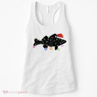 Walleye Fishing Funny Christmas Lights Fish Santa Hat Gift Women's Tank Top thumb 0