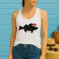 Walleye Fishing Funny Christmas Lights Fish Santa Hat Gift Women's Tank Top thumb 2