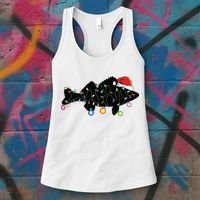 Walleye Fishing Funny Christmas Lights Fish Santa Hat Gift Women's Tank Top thumb 3