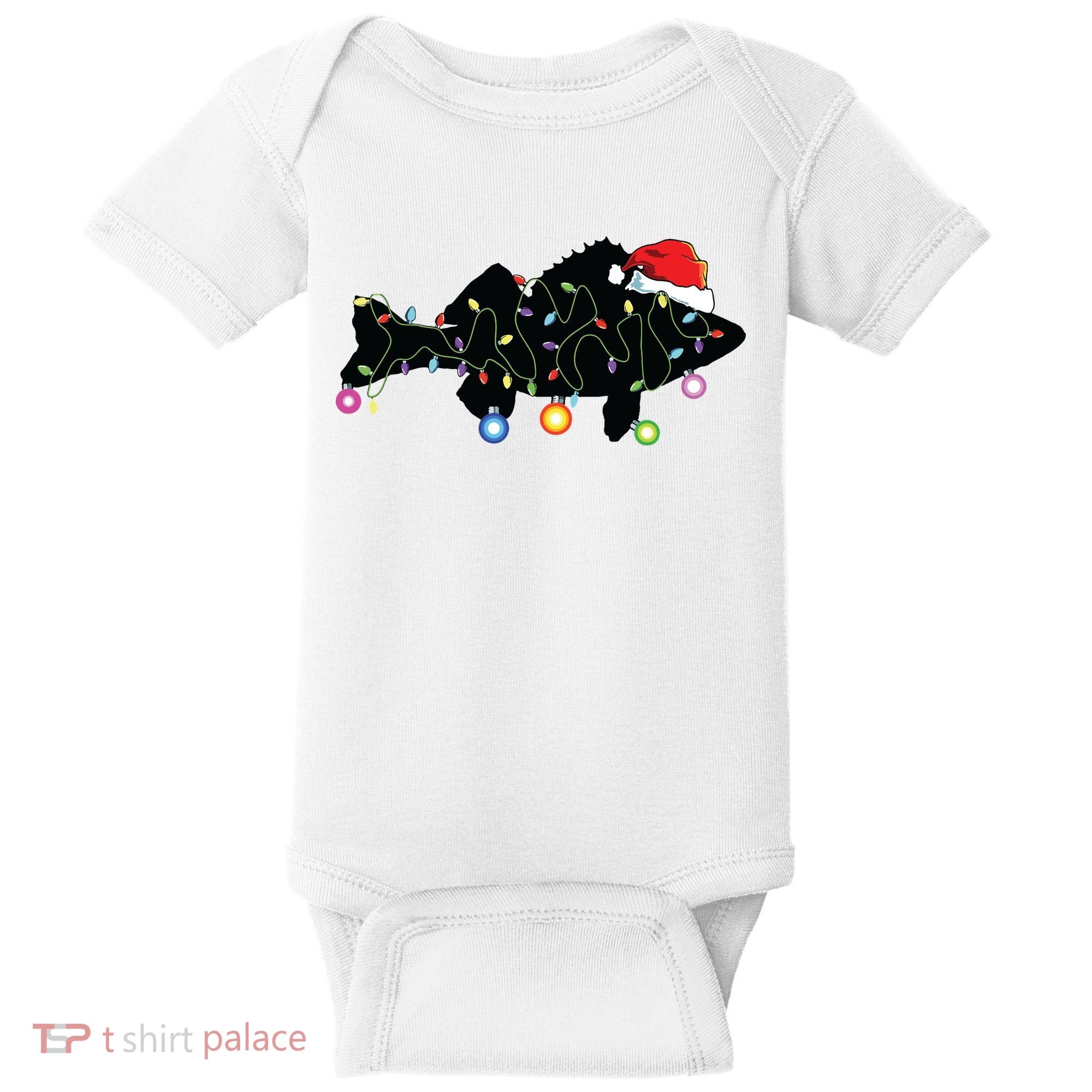 Walleye Fishing Funny Christmas Lights Fish Santa Hat Gift Baby Bodysuit