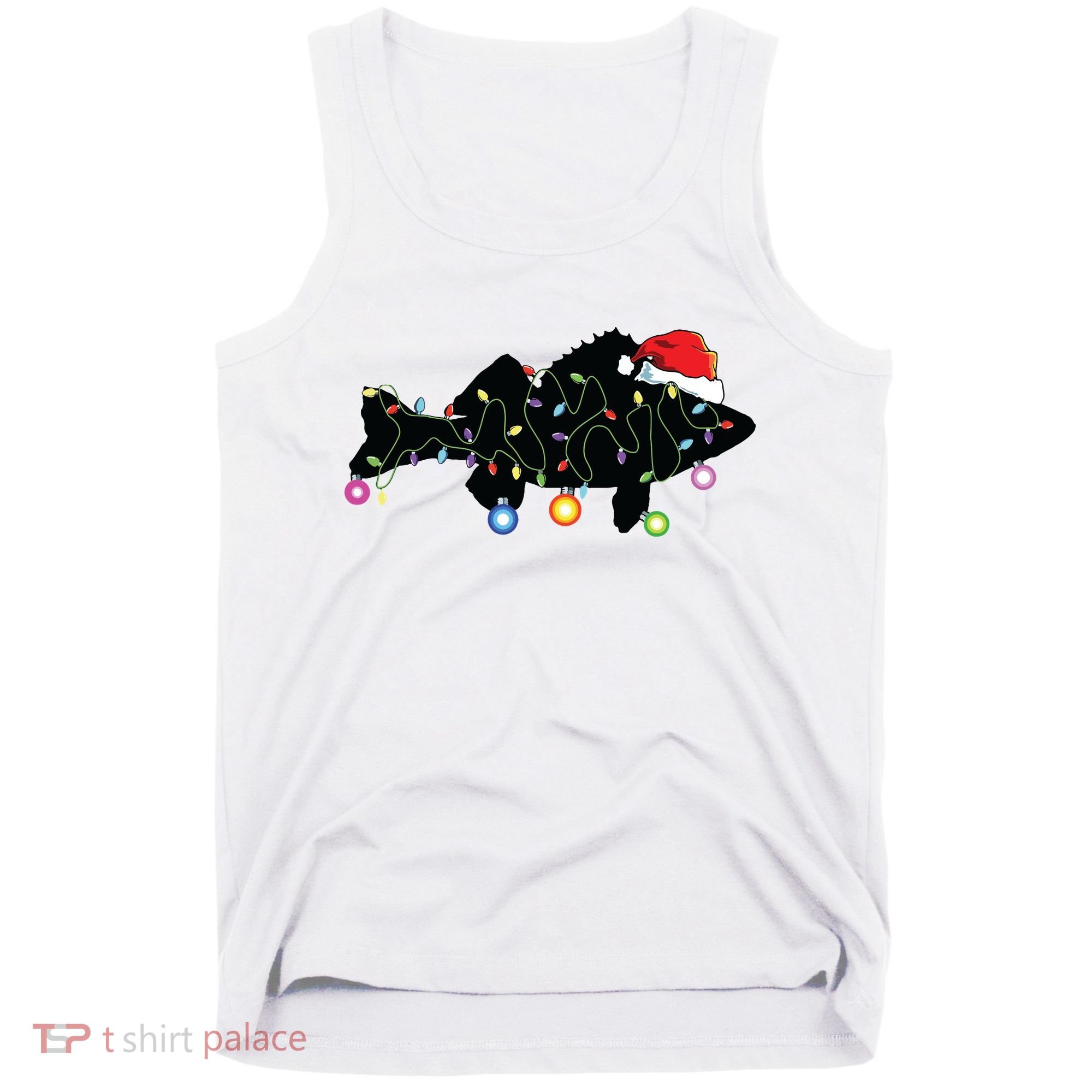 Walleye Fishing Funny Christmas Lights Fish Santa Hat Gift Tank Top
