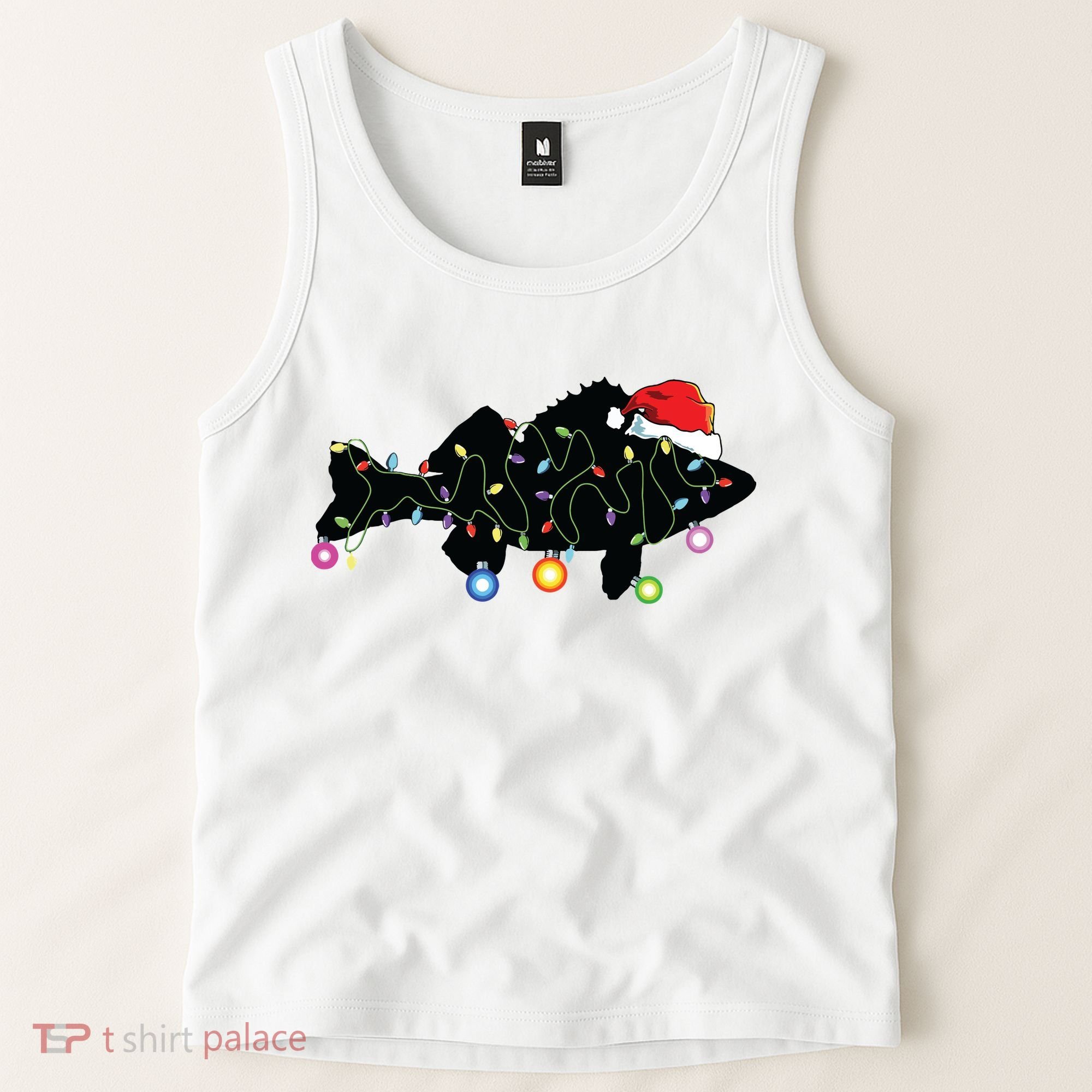 Walleye Fishing Funny Christmas Lights Fish Santa Hat Gift Tank Top