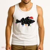 Walleye Fishing Funny Christmas Lights Fish Santa Hat Gift Tank Top thumb 3