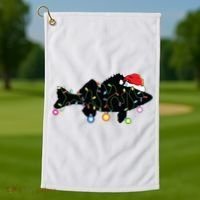 Walleye Fishing Funny Christmas Lights Fish Santa Hat Gift Golf Towel thumb 1