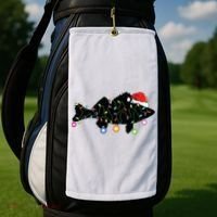 Walleye Fishing Funny Christmas Lights Fish Santa Hat Gift Golf Towel thumb 2