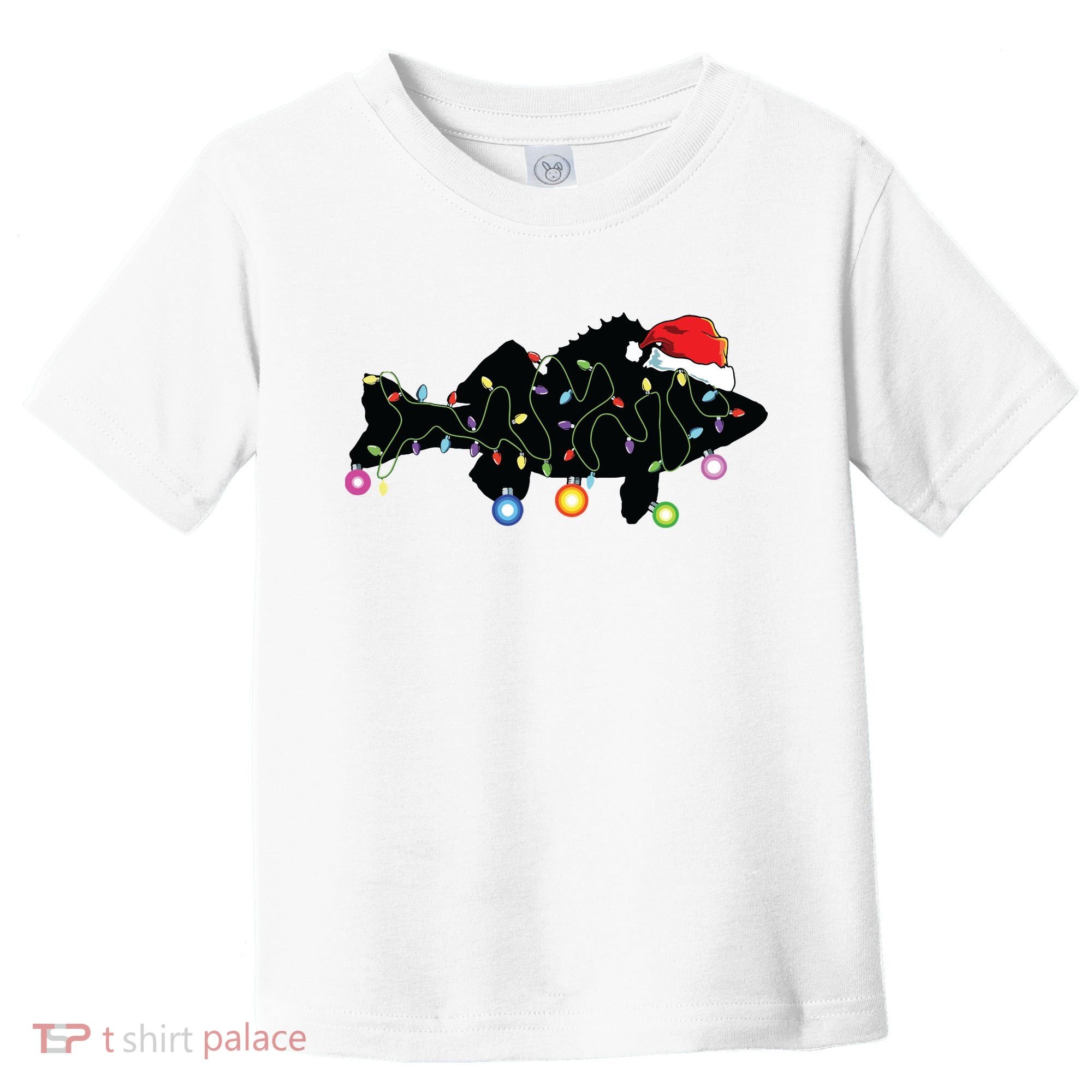 Walleye Fishing Funny Christmas Lights Fish Santa Hat Gift Toddler T-Shirt
