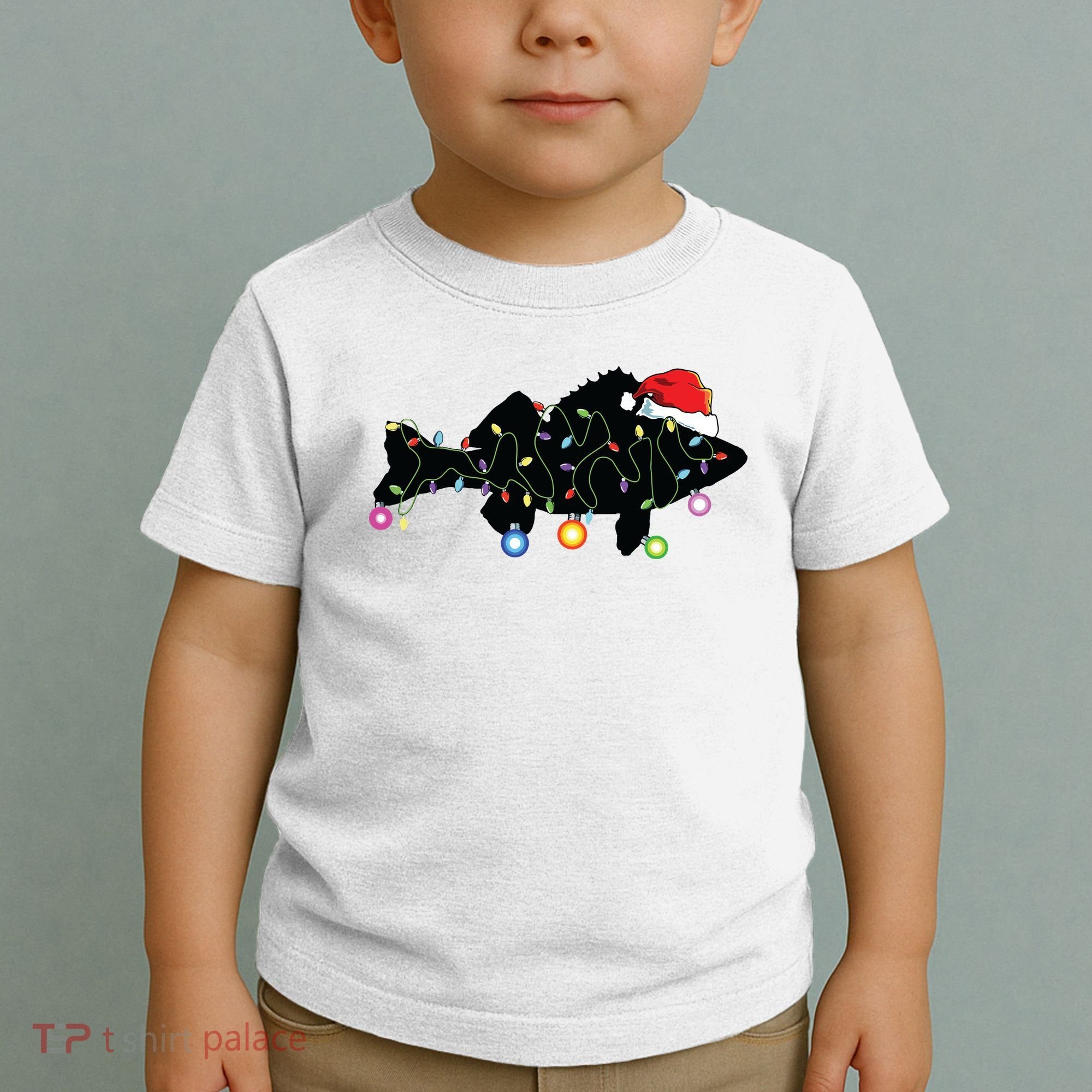 Walleye Fishing Funny Christmas Lights Fish Santa Hat Gift Toddler T-Shirt