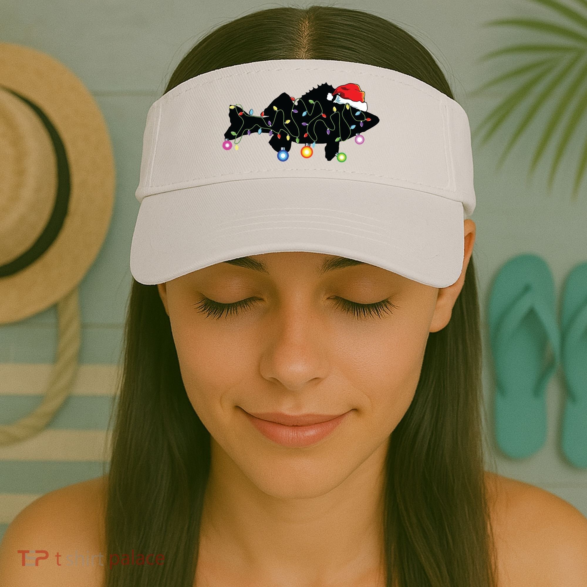 Walleye Fishing Funny Christmas Lights Fish Santa Hat Gift Visor