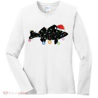Walleye Fishing Funny Christmas Lights Fish Santa Hat Gift Women's Long Sleeve Shirt thumb 0