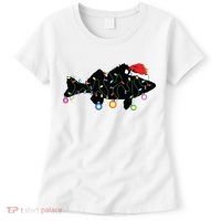 Walleye Fishing Funny Christmas Lights Fish Santa Hat Gift Women's T-Shirt thumb 0