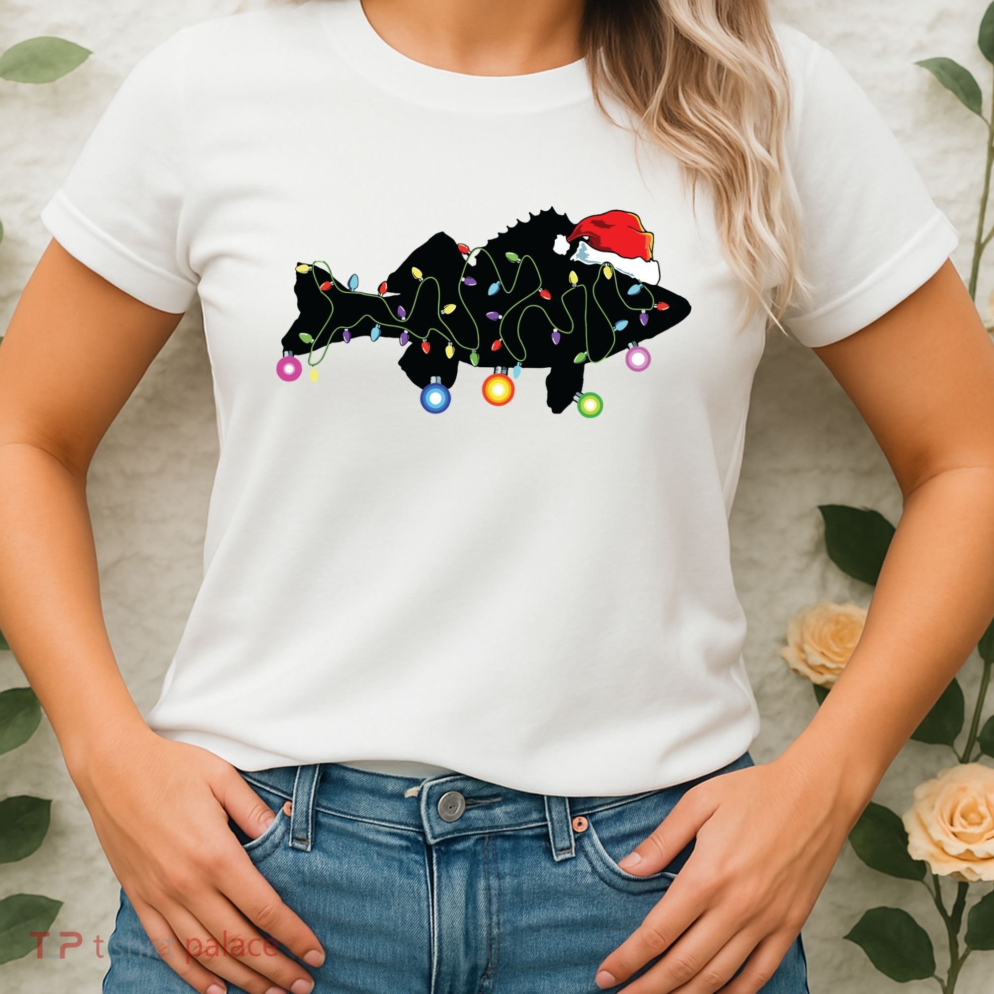 Walleye Fishing Funny Christmas Lights Fish Santa Hat Gift Women's T-Shirt