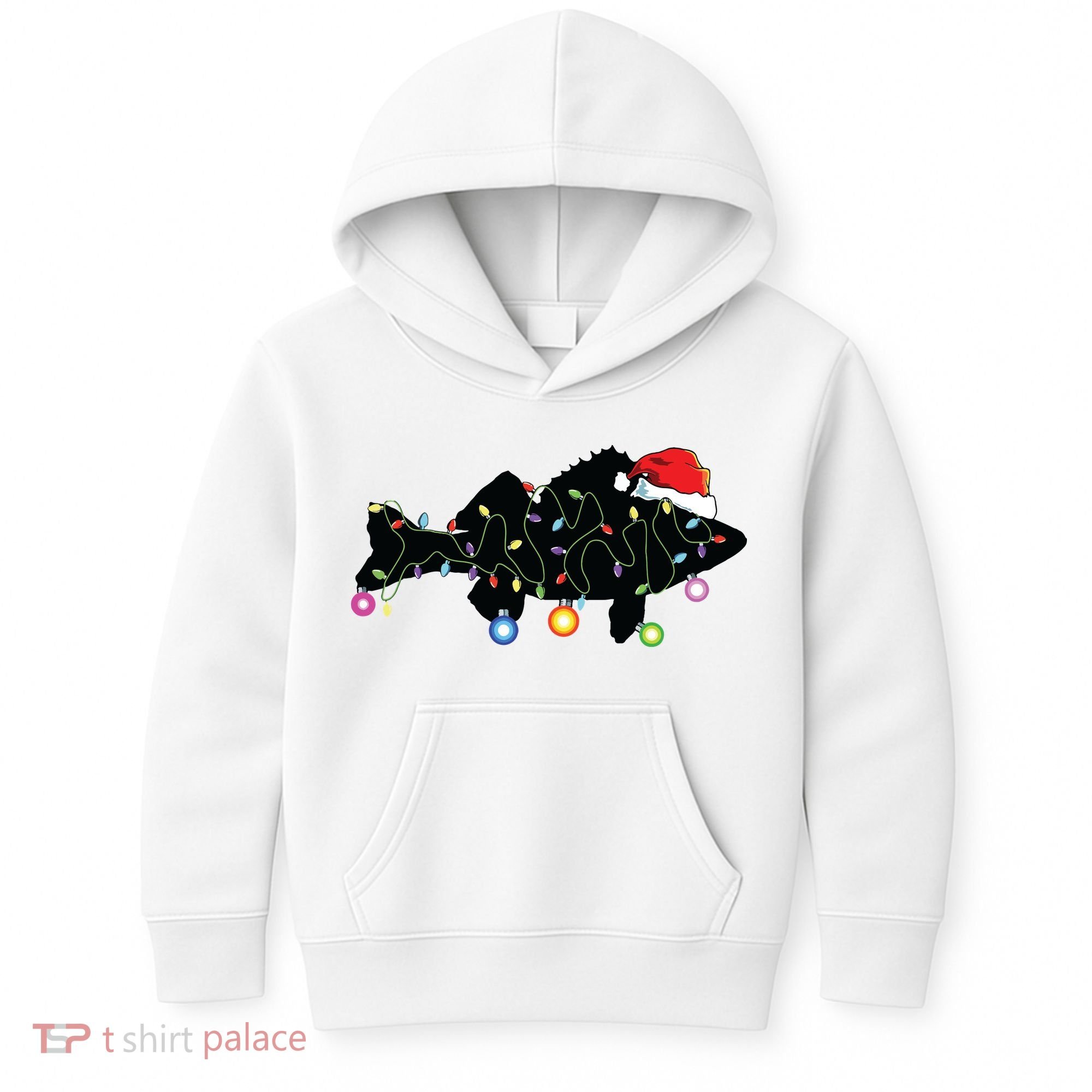 Walleye Fishing Funny Christmas Lights Fish Santa Hat Gift Kids Hoodie