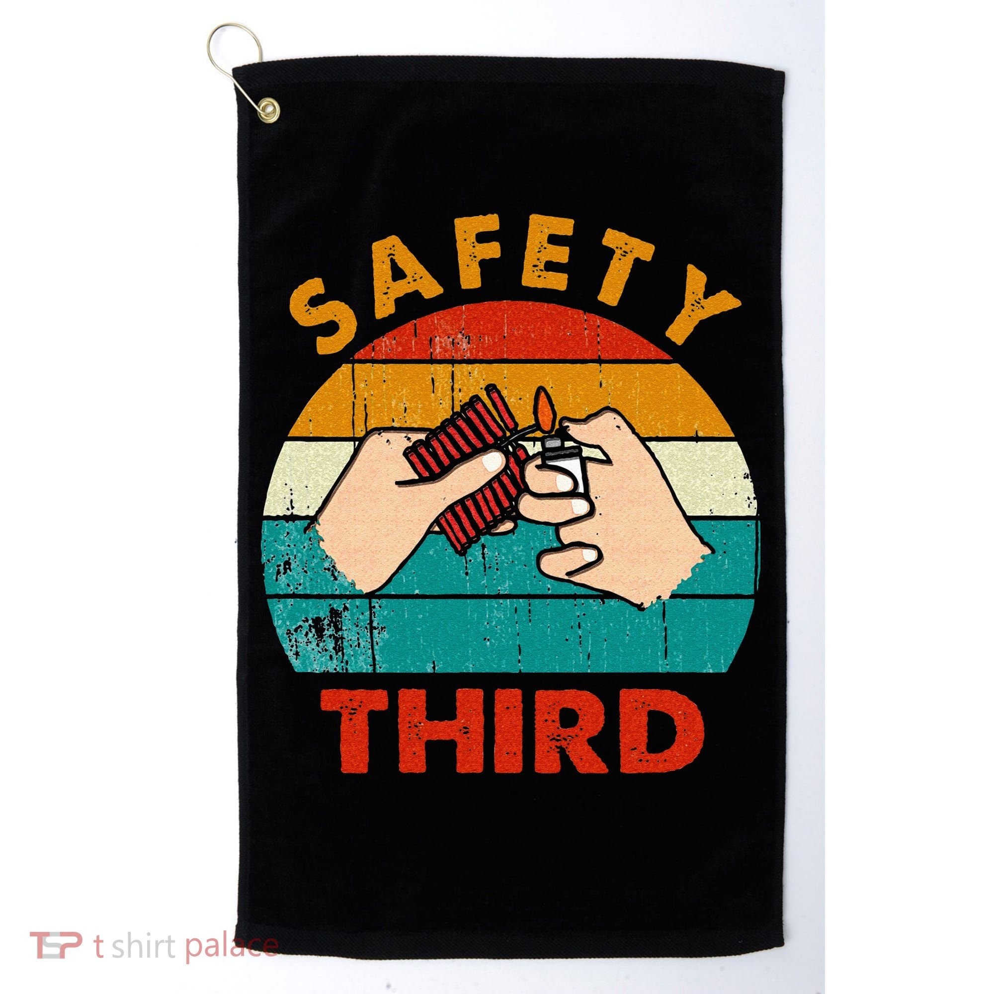 Warning Fireworks Firecrackers Safety Third 4th Of July Golf Towel