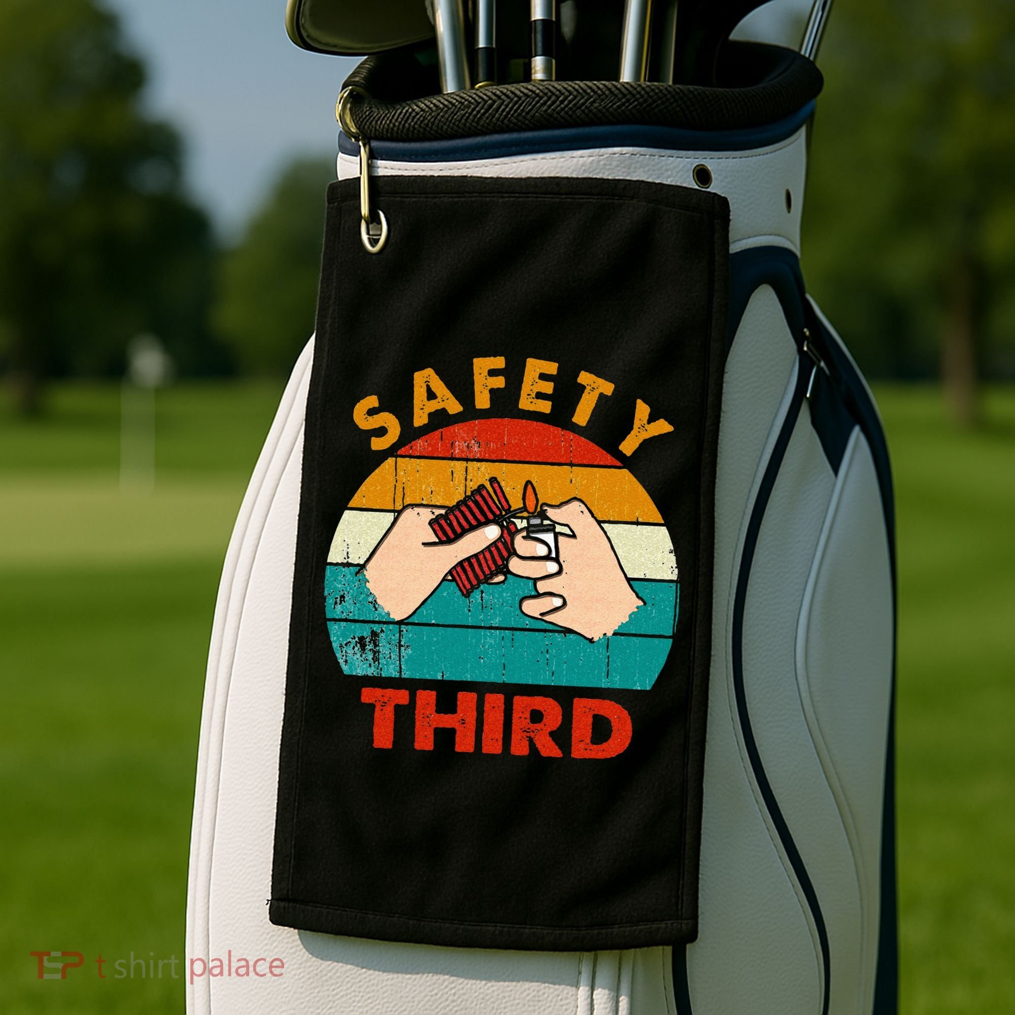 Warning Fireworks Firecrackers Safety Third 4th Of July Golf Towel
