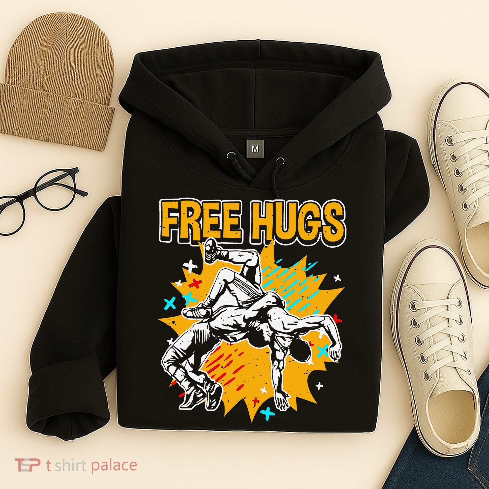 Wrestling Funny Free Hugs Wrestling Coach  Hoodie