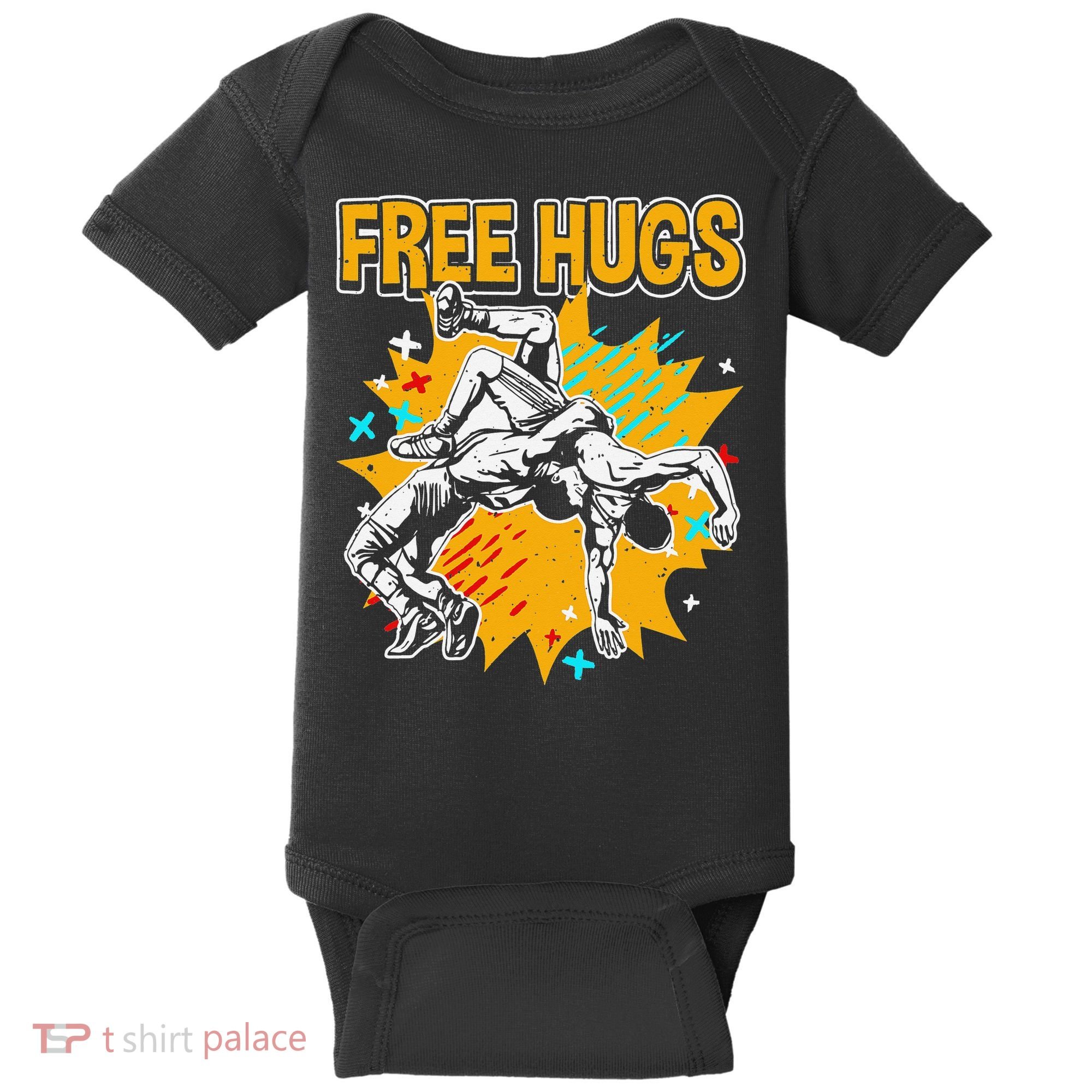 Wrestling Funny Free Hugs Wrestling Coach  Baby Bodysuit