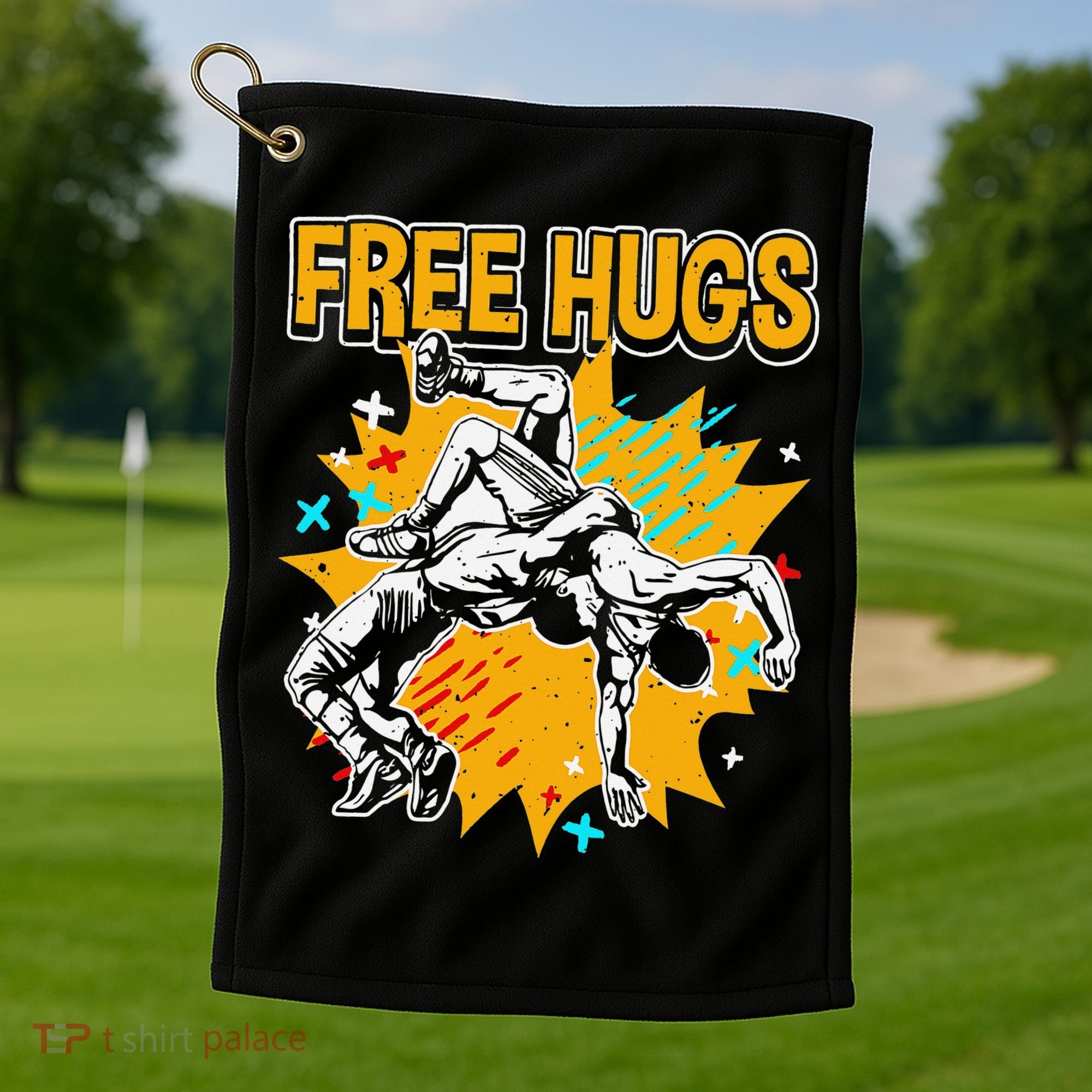 Wrestling Funny Free Hugs Wrestling Coach  Golf Towel