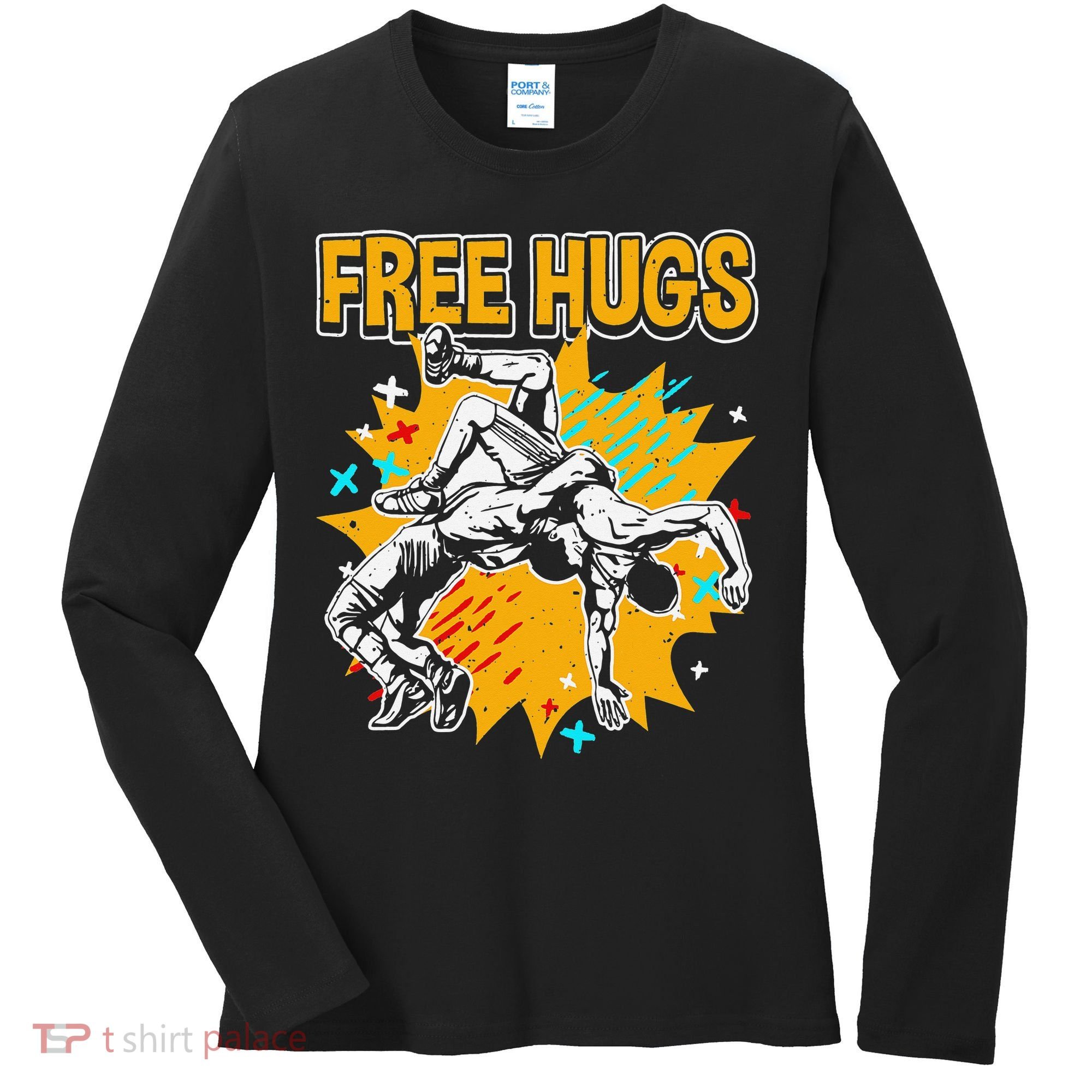 Wrestling Funny Free Hugs Wrestling Coach  Women's Long Sleeve Shirt