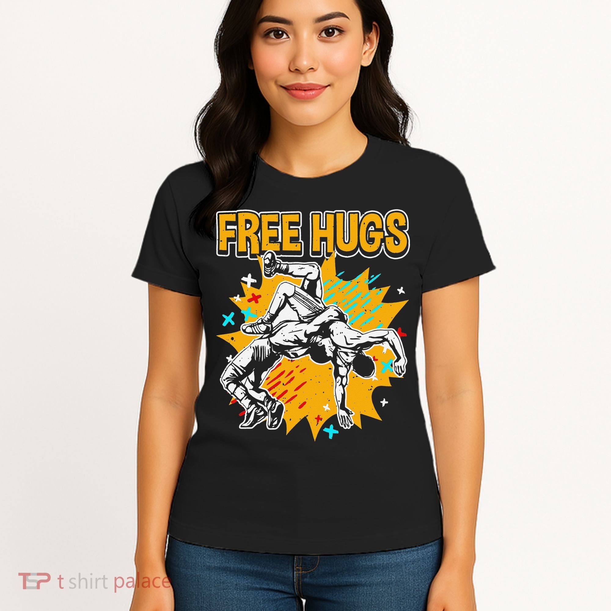 Wrestling Funny Free Hugs Wrestling Coach  Women's T-Shirt