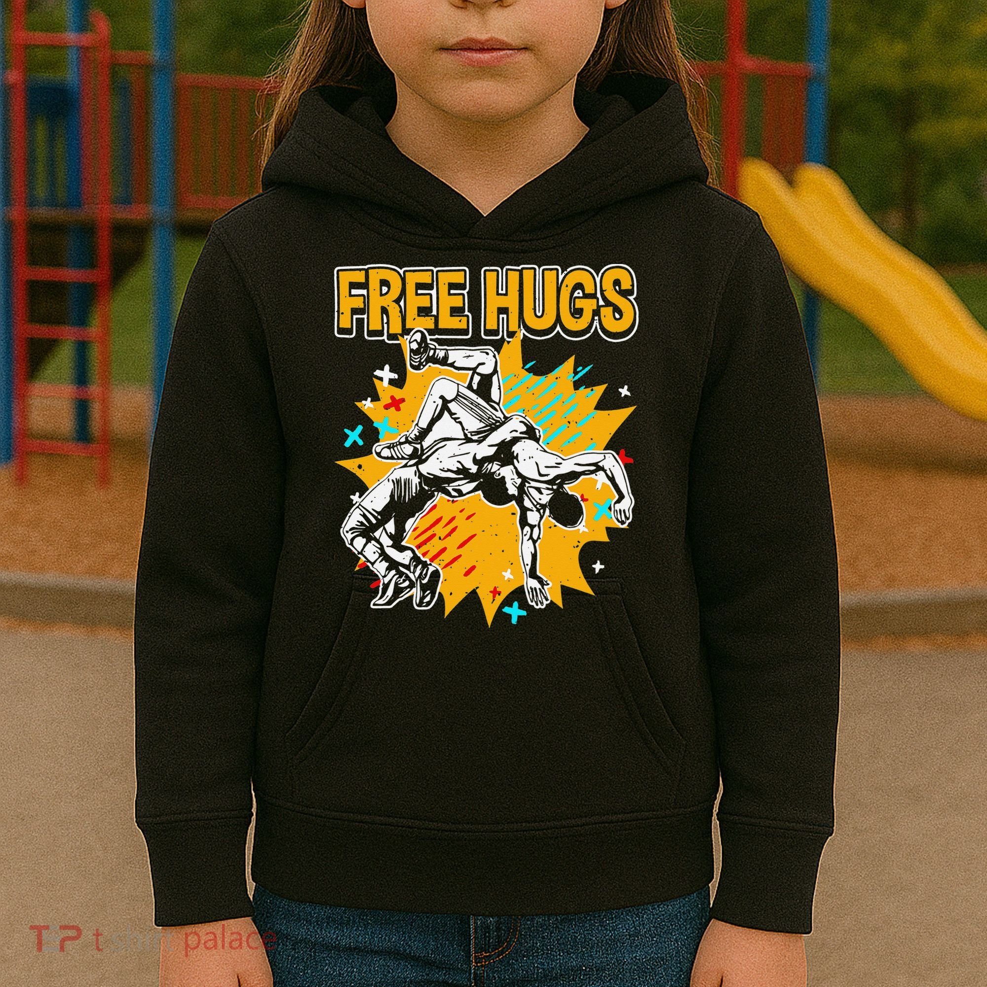Wrestling Funny Free Hugs Wrestling Coach  Kids Hoodie