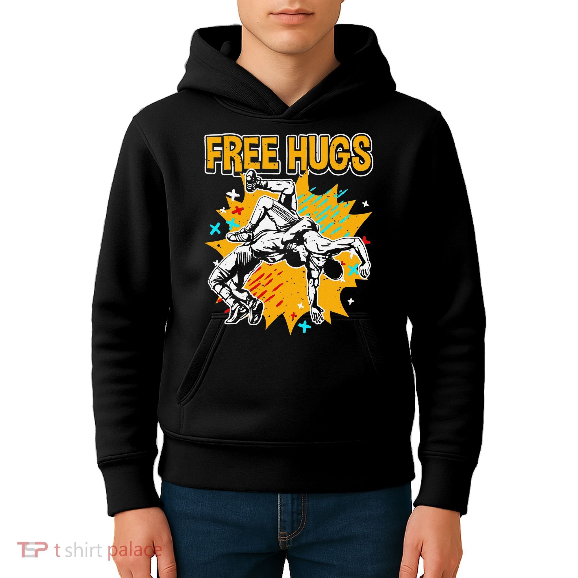 Wrestling Funny Free Hugs Wrestling Coach  Kids Hoodie