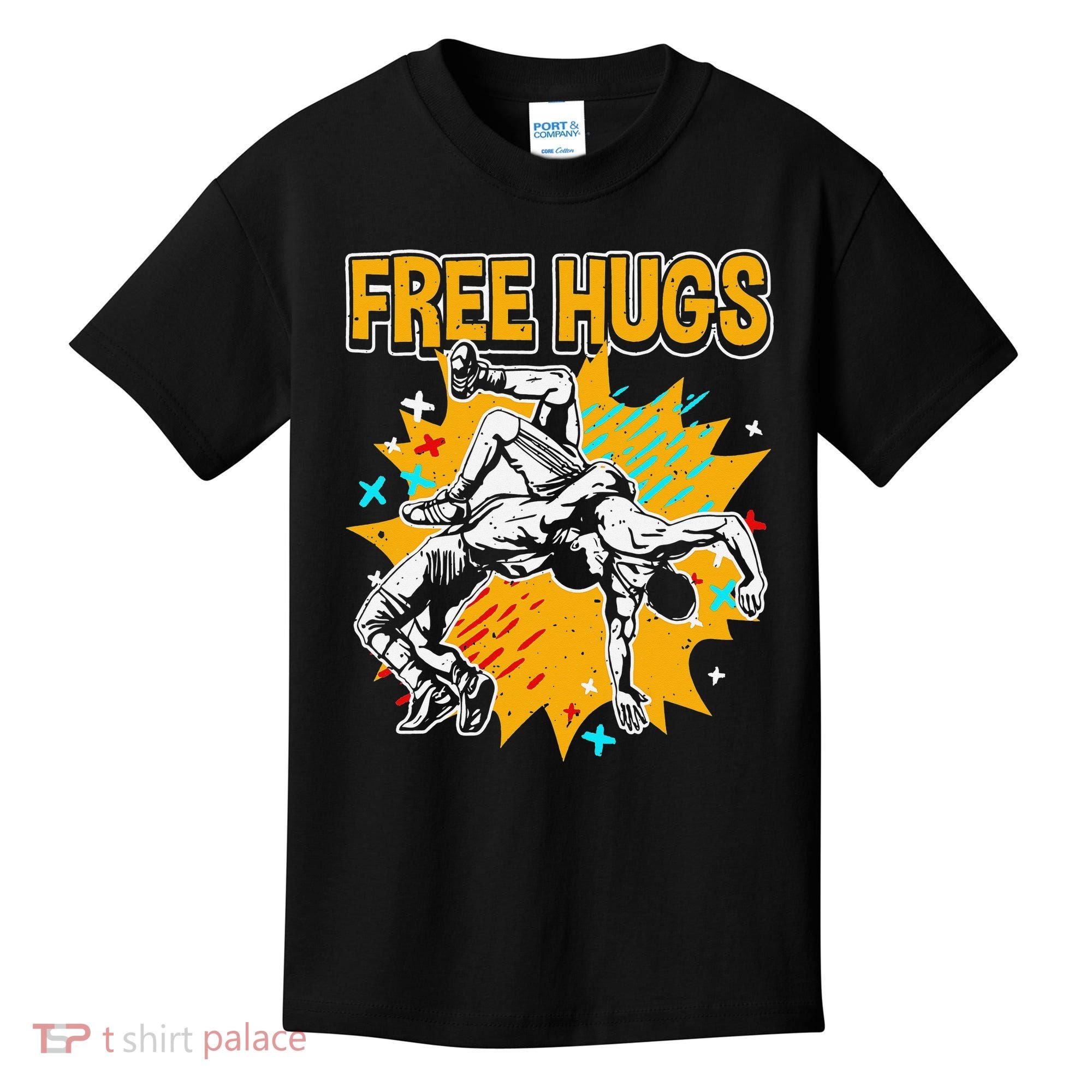 Wrestling Funny Free Hugs Wrestling Coach  Kids T-Shirt