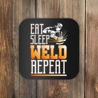 Welder Funny Gift Funny Welding Eat Slee Weld Repeat Cute Gift Coaster thumb 0