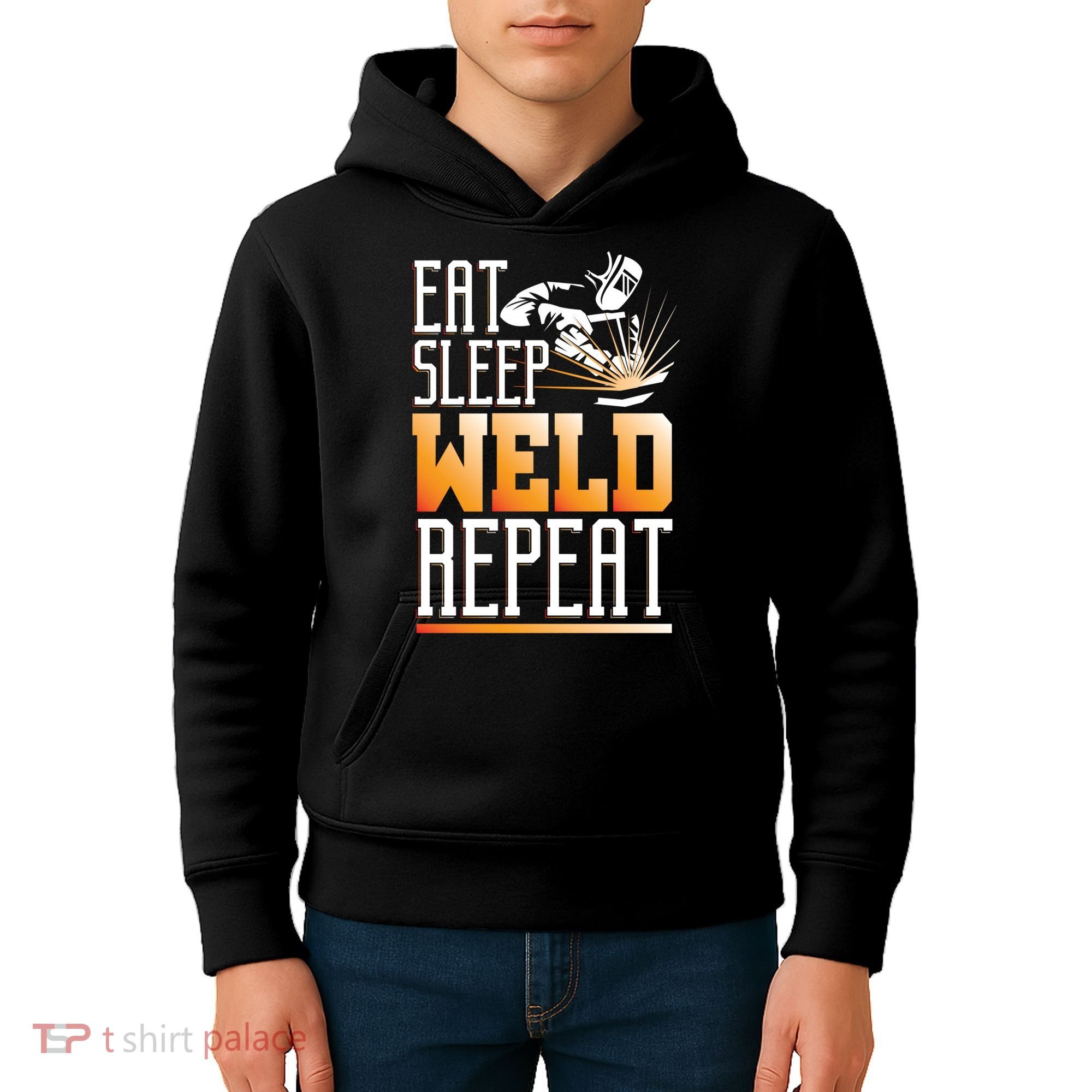 Welder Funny Gift Funny Welding Eat Slee Weld Repeat Cute Gift Kids Hoodie