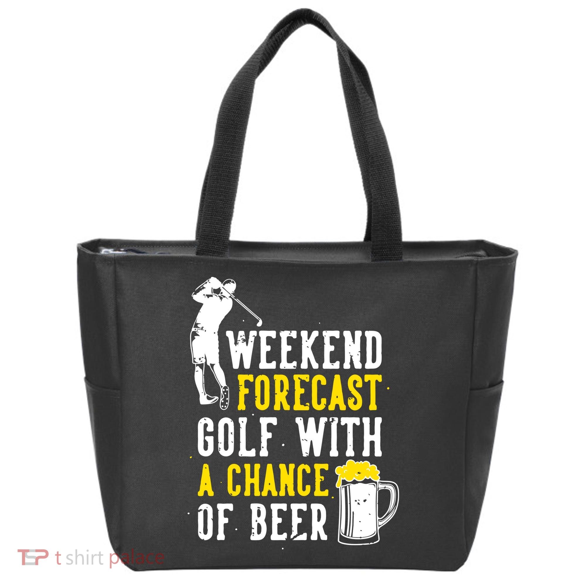 Weekend Forecast Golf With A Chance Of Beer Funny Golf Tote Bag