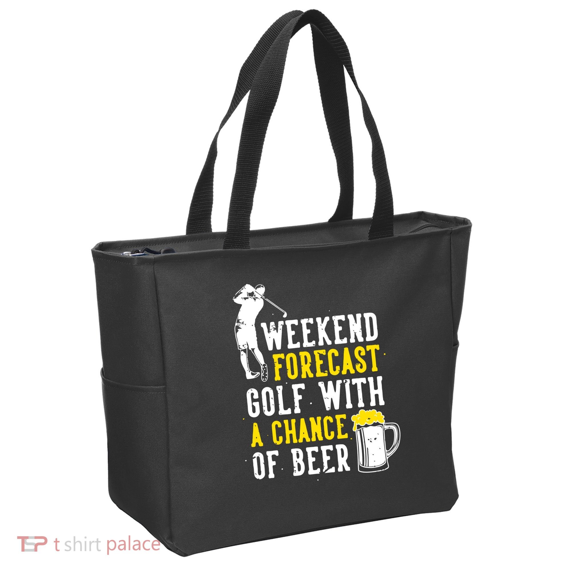 Weekend Forecast Golf With A Chance Of Beer Funny Golf Tote Bag