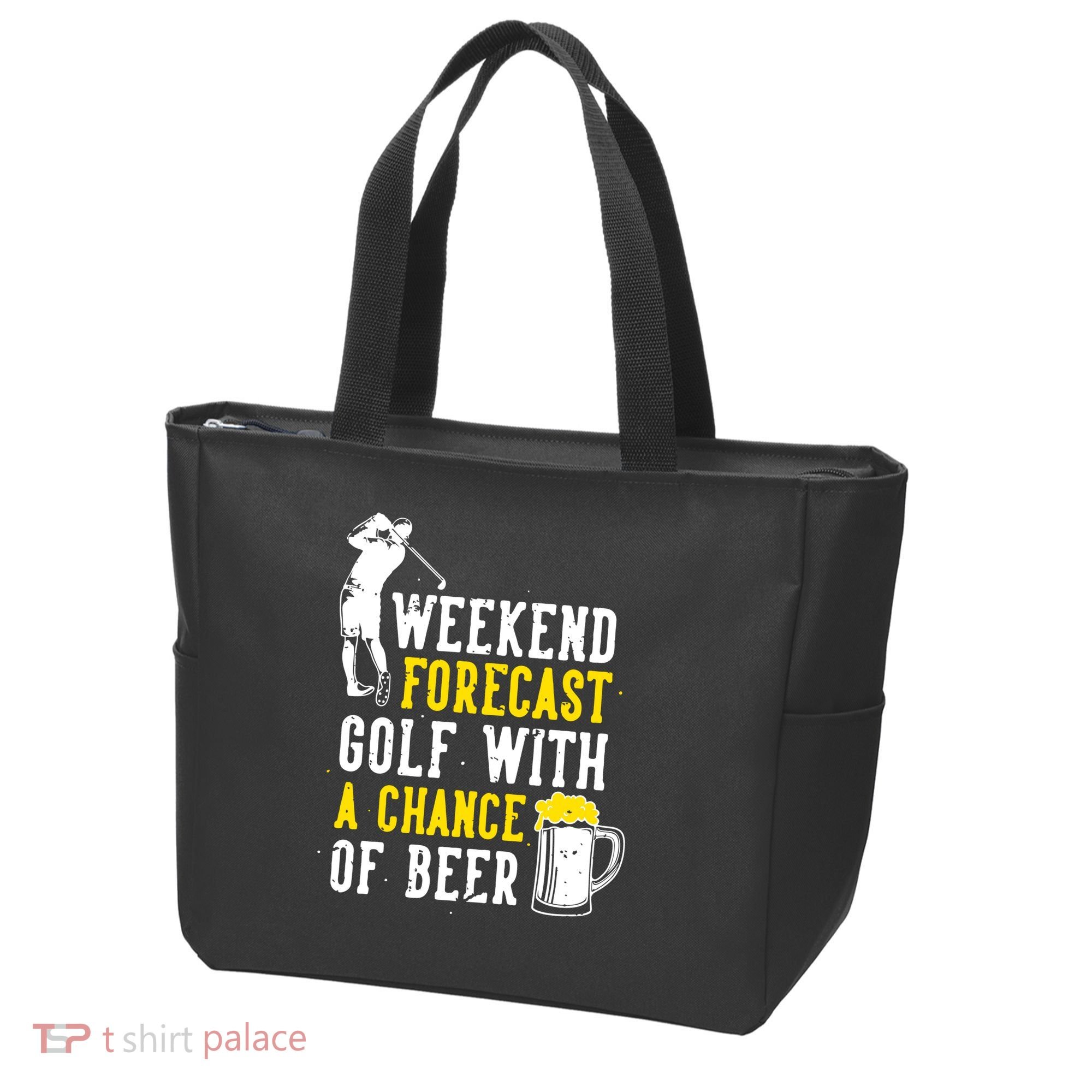 Weekend Forecast Golf With A Chance Of Beer Funny Golf Tote Bag