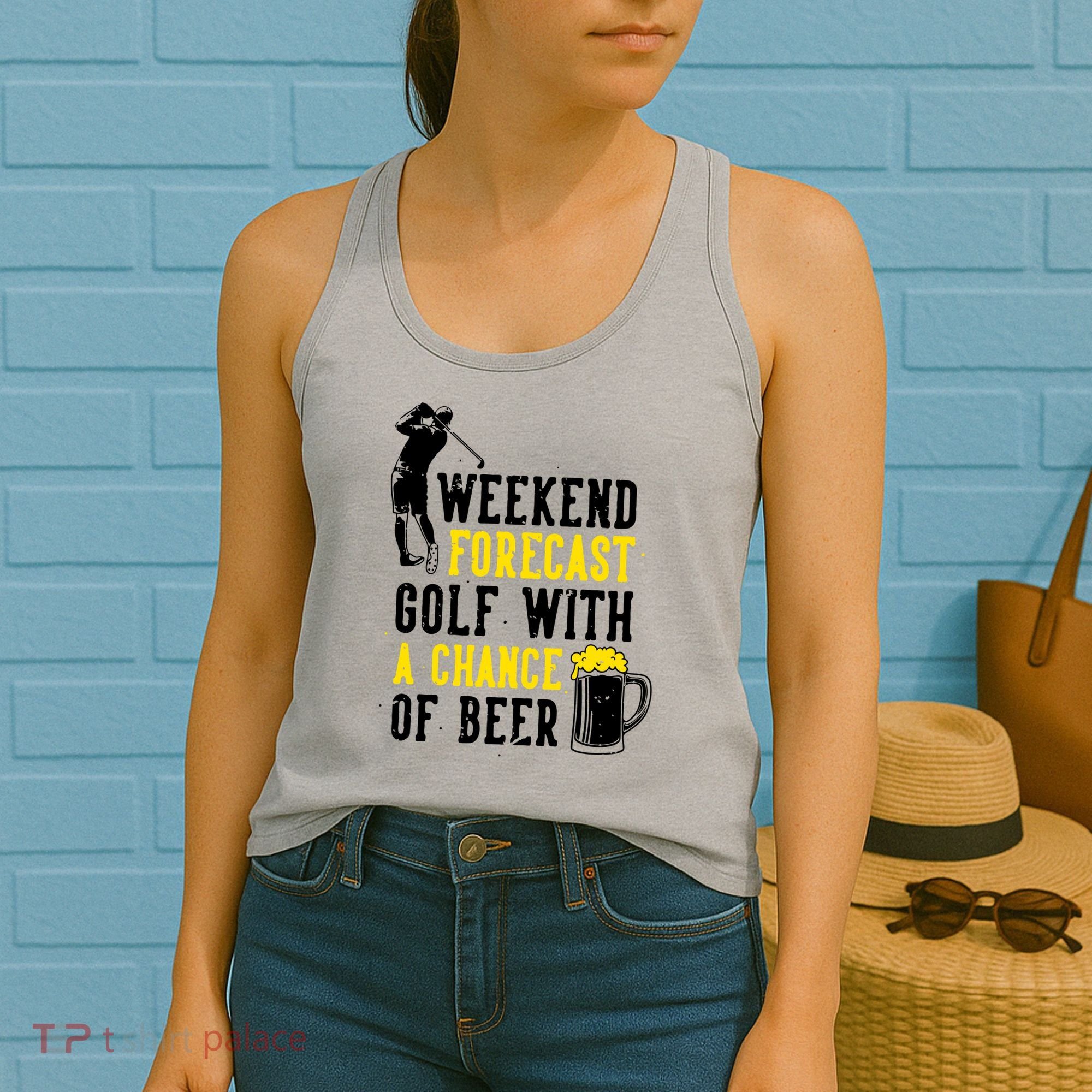 Weekend Forecast Golf With A Chance Of Beer Funny Golf Women's Tank Top