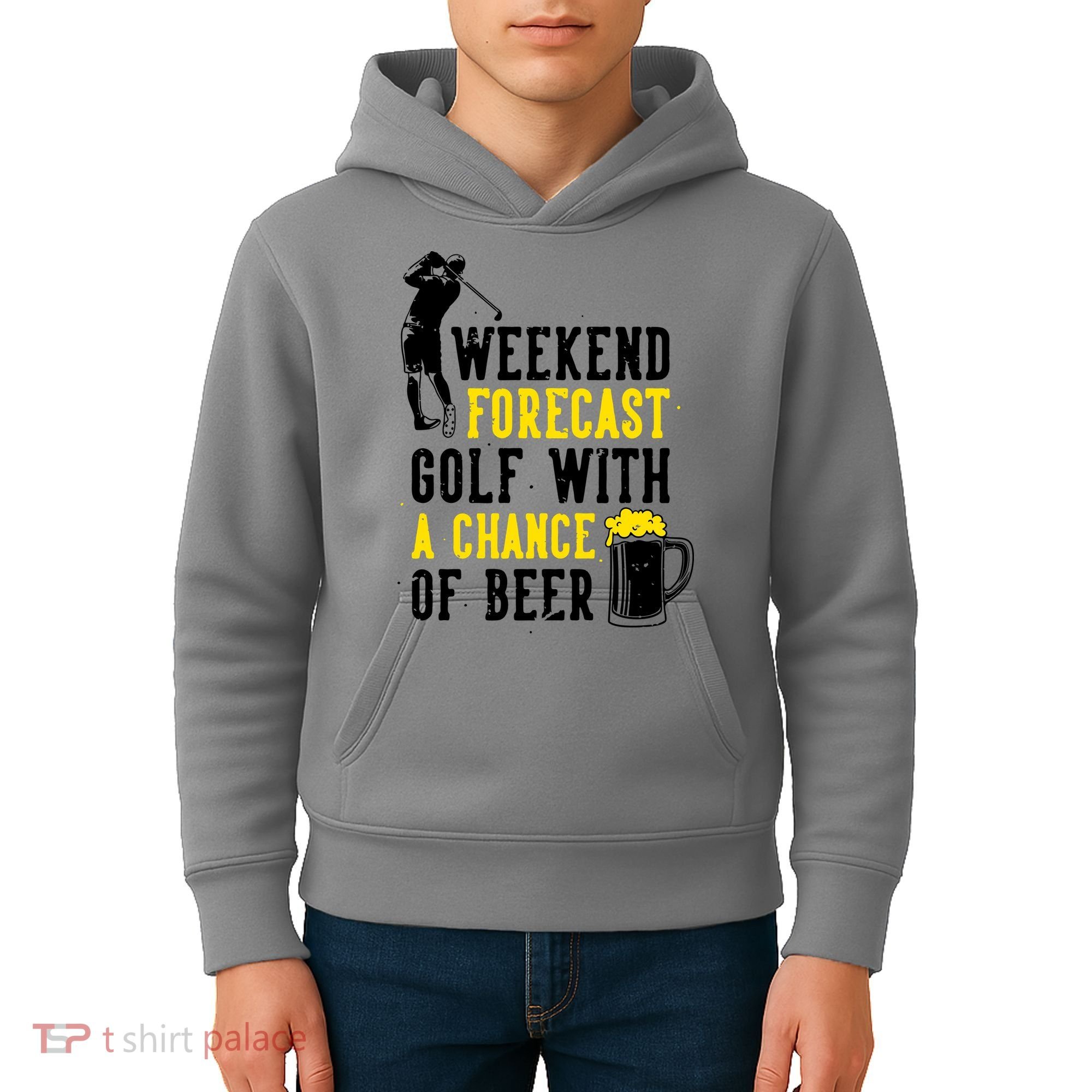 Weekend Forecast Golf With A Chance Of Beer Funny Golf Kids Hoodie