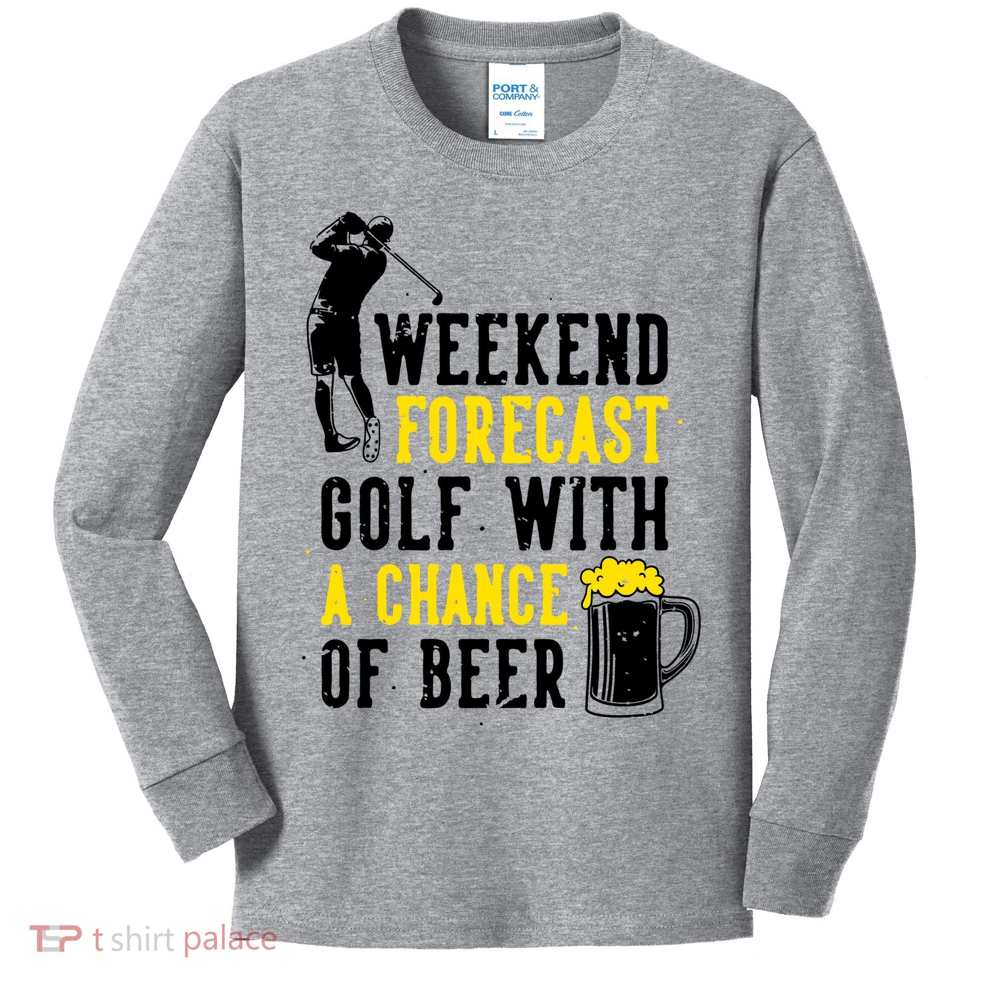 Weekend Forecast Golf With A Chance Of Beer Funny Golf Kids Long Sleeve Shirt