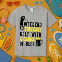 Weekend Forecast Golf With A Chance Of Beer Funny Golf Kids T-Shirt thumb 3