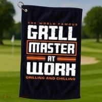 World Famous Grill Master At Work - Funny Grillmaster BBQ Golf Towel thumb 1