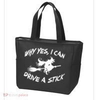 Womens Funny Halloween Shirt Why Yes I Can Drive A Stick VNeck Tote Bag thumb 3