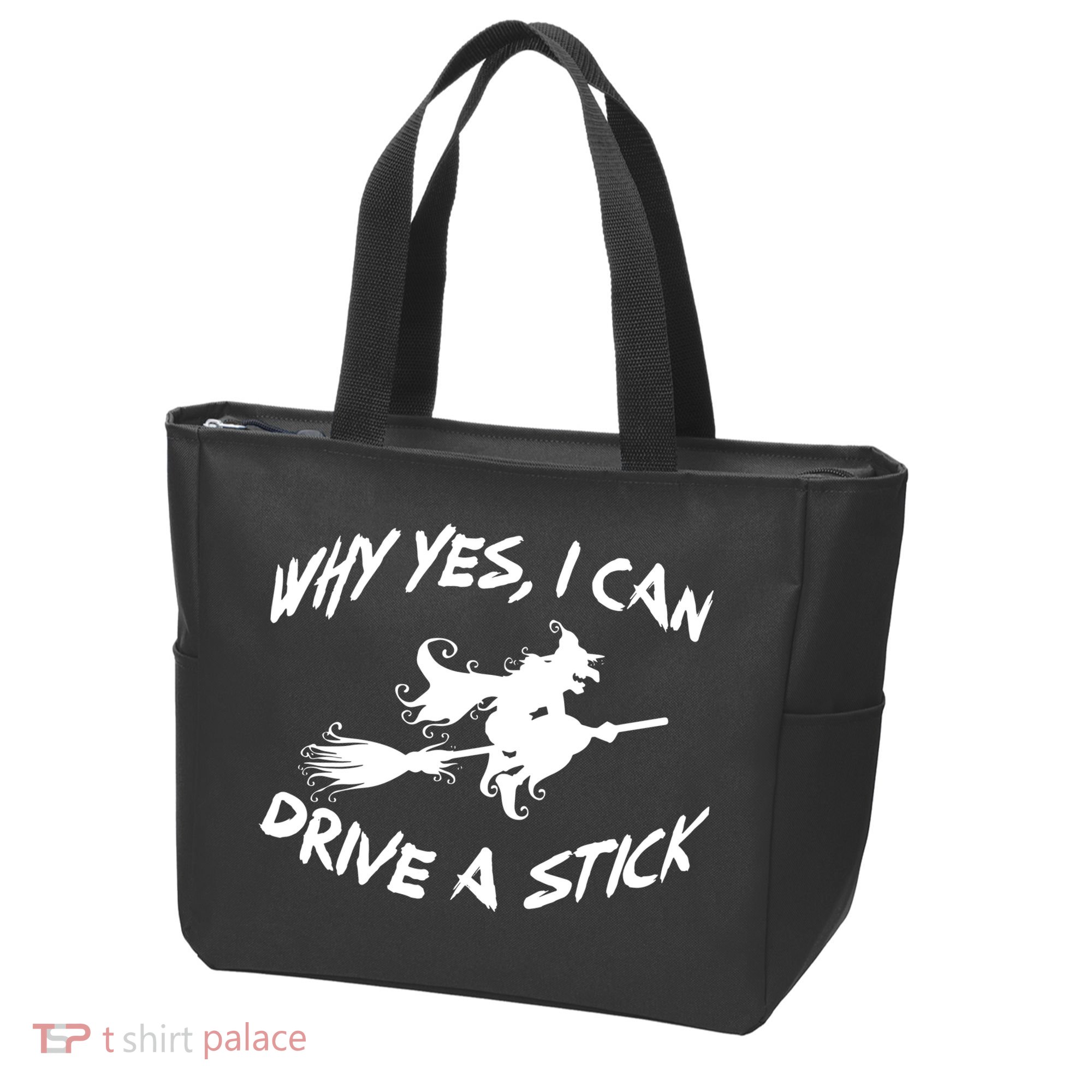 Womens Funny Halloween Shirt Why Yes I Can Drive A Stick VNeck Tote Bag