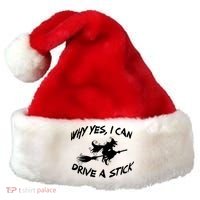 Womens Funny Halloween Shirt Why Yes I Can Drive A Stick VNeck Santa Hat thumb 0