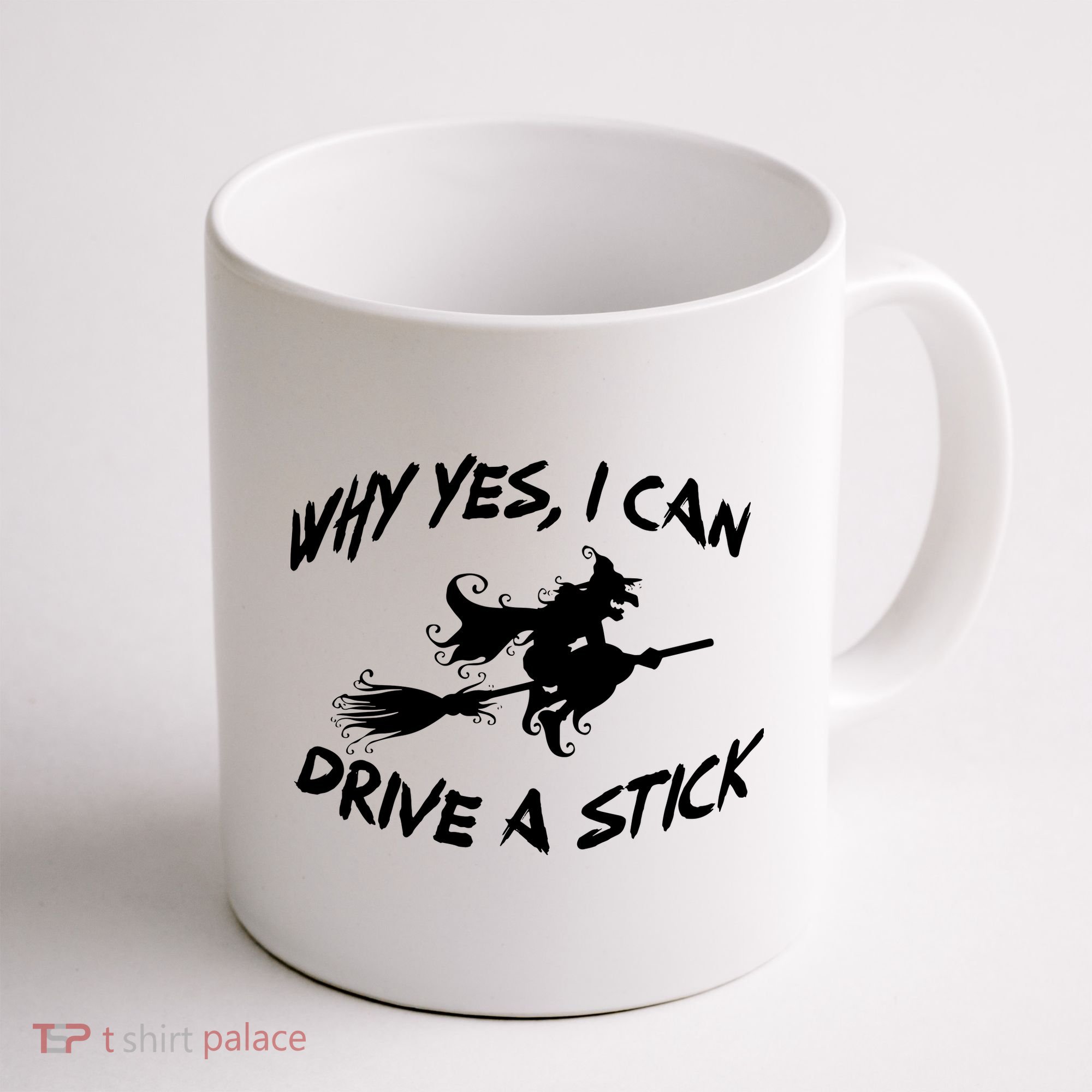 Womens Funny Halloween Shirt Why Yes I Can Drive A Stick VNeck Coffee Mug