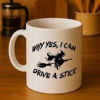 Womens Funny Halloween Shirt Why Yes I Can Drive A Stick VNeck Coffee Mug thumb 4