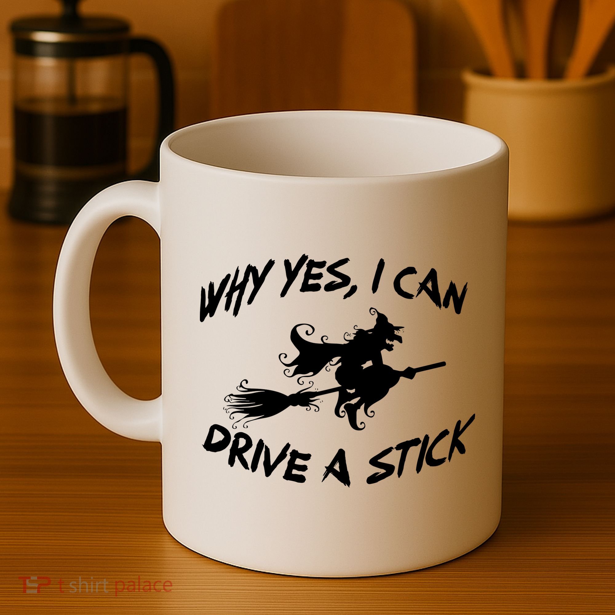 Womens Funny Halloween Shirt Why Yes I Can Drive A Stick VNeck Coffee Mug