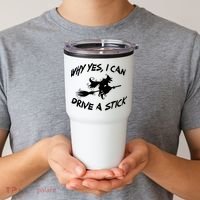 Womens Funny Halloween Shirt Why Yes I Can Drive A Stick VNeck Tumbler thumb 2