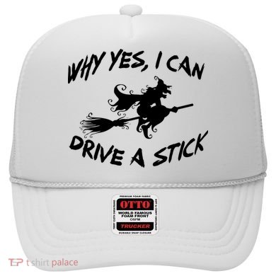 Womens Funny Halloween Shirt Why Yes I Can Drive A Stick VNeck Hat