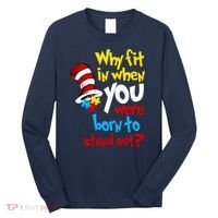 Why Fit In Doctor Teacher Cat In Hat Autism Awareness Long Sleeve Shirt thumb 0