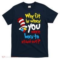 Why Fit In Doctor Teacher Cat In Hat Autism Awareness T-Shirt thumb 0